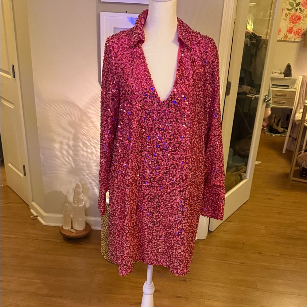 Free People Pink Sequin Mini Dress